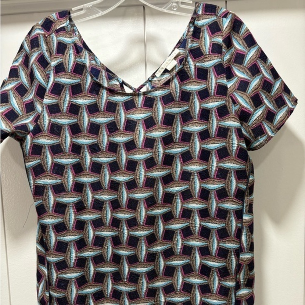 Cooper & Ella Womens Navy Crepe Cut-Out Printed Short Sleeve Size Large